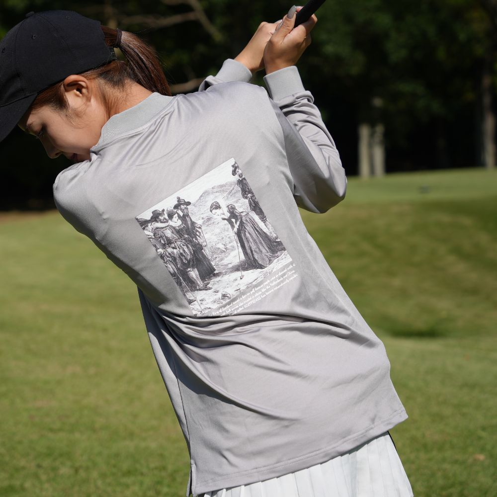 Back print mock neck long sleeve shirts