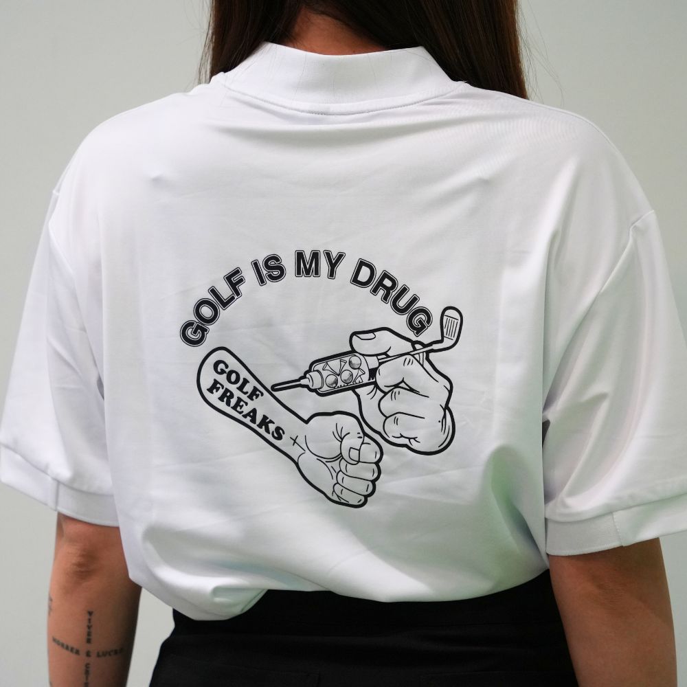 DRUG Back Print mock neck shirts