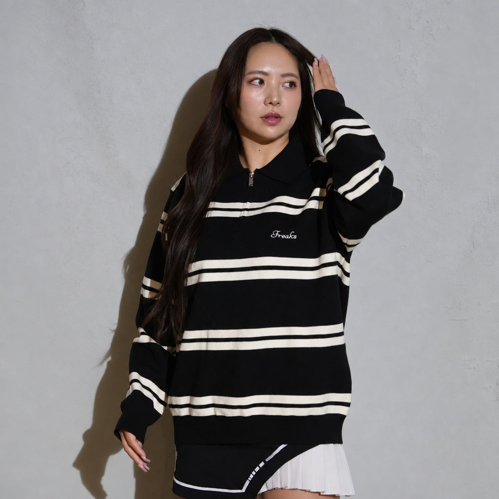 STRIPE HALF ZIP KNIT SHIRTS