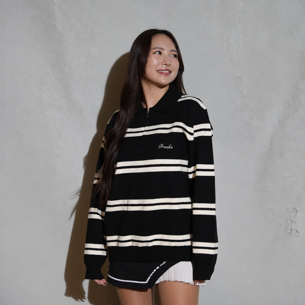 STRIPE HALF ZIP KNIT SHIRTS