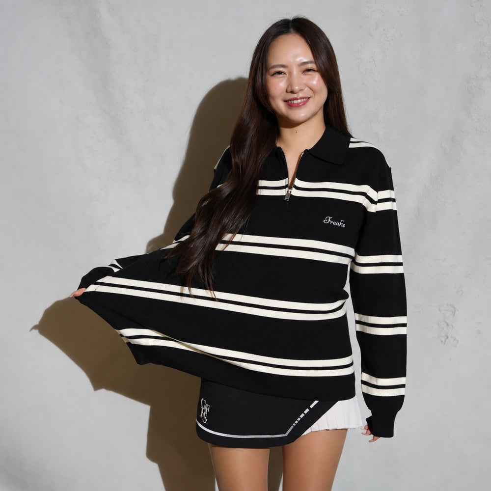 STRIPE HALF ZIP KNIT SHIRTS