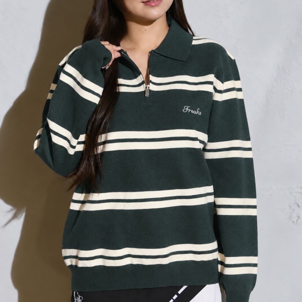 STRIPE HALF ZIP KNIT SHIRTS